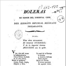 Boleras en honor del Inmortal Gefe del Ejército Imperial Mexicano Trigarante