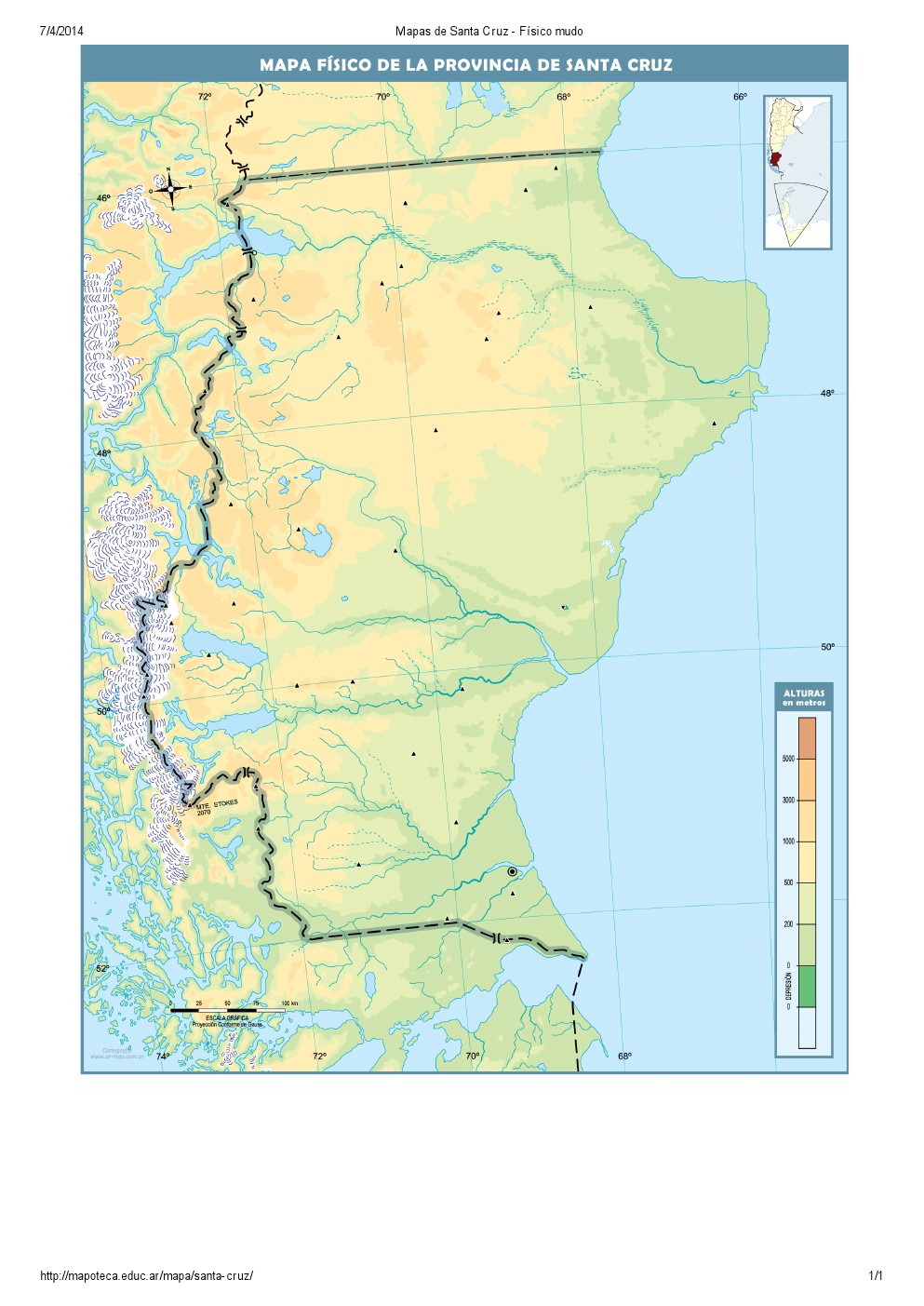 Mapa mudo de ríos de Santa Cruz. Mapoteca de Educ.ar