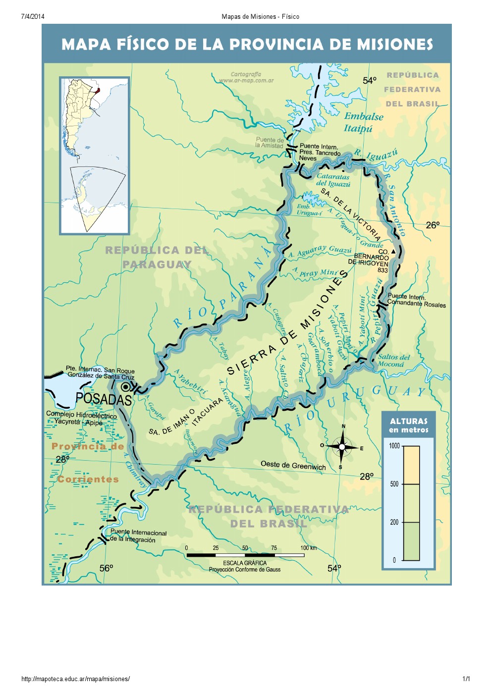 Mapa de ríos de Misiones. Mapoteca de Educ.ar