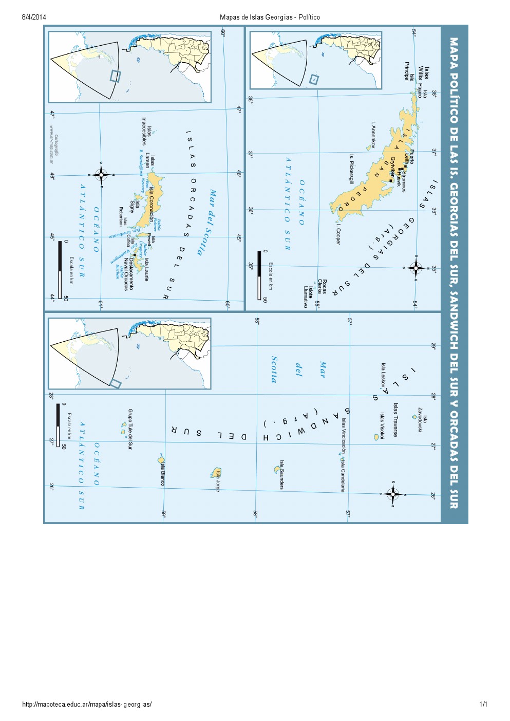 Mapa político de las Islas Georgias, Orcadas y Sandwich. Mapoteca de Educ.ar