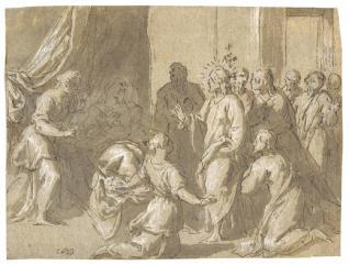 Cristo en compañía de los Apóstoles visitando a la suegra de San Pedro