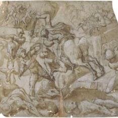 Horacio Cocles a caballo defendiendo el Puente Sublicio contra Lars Porsenna y los etruscos