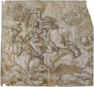 Horacio Cocles a caballo defendiendo el Puente Sublicio contra Lars Porsenna y los etruscos