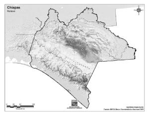 Mapa mudo de montañas de Chiapas. INEGI de México