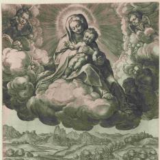 Virgen con el Niño sobre unas nubes
