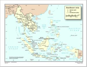 Mapa de países y capitales del sureste de Asia. Naciones Unidas