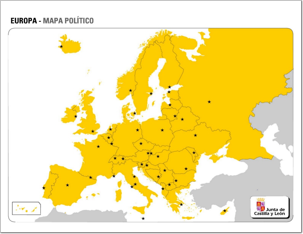 Mapa de países y capitales de Europa. JCyL