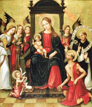 Virgen con el Niño rodeada de ángeles, San Vicente Ferrer y San Jerónimo