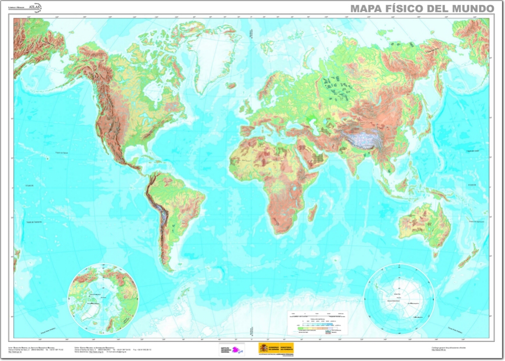 Mapa de ríos y montañas del Mundo.