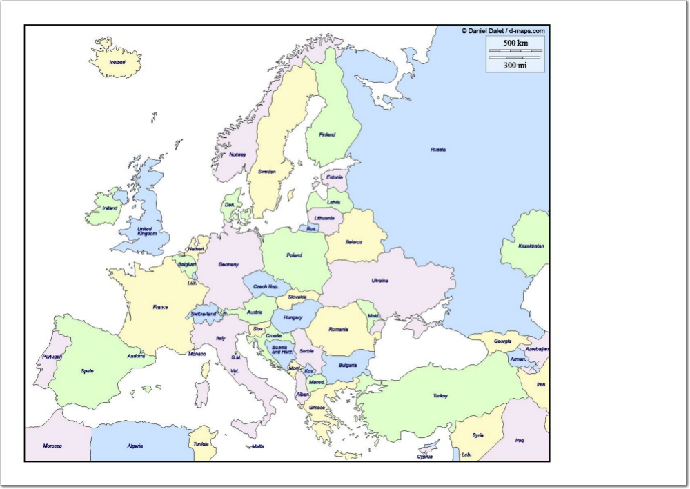 Mapa de países de Europa. d-maps