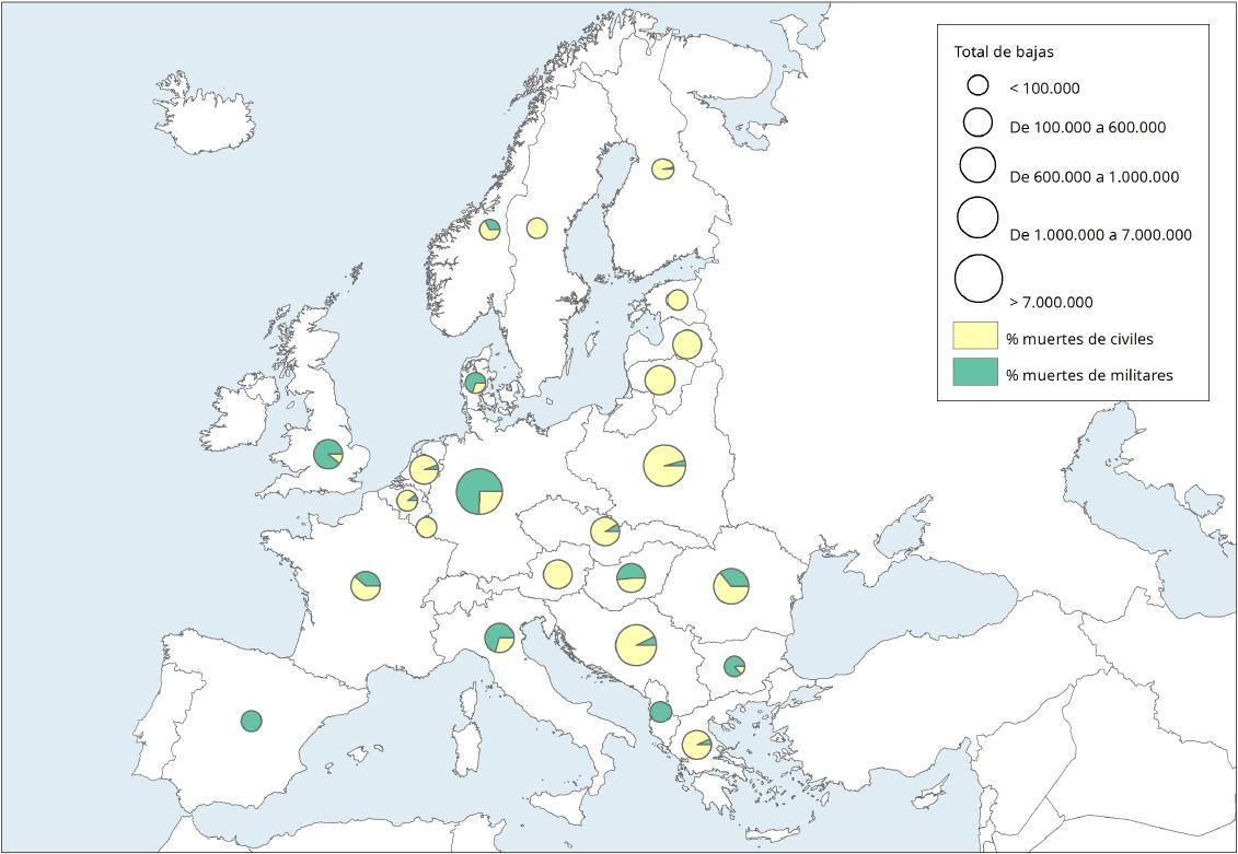 Mapa de Europa: Coste humano de la II Guerra Mundial. Learn Europe