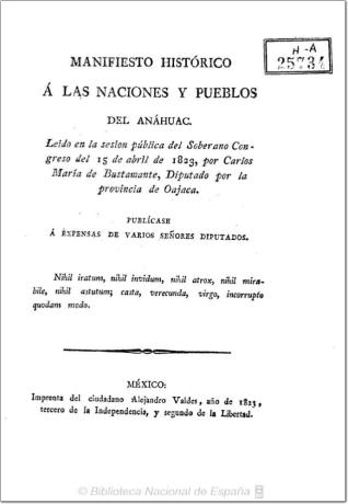 Manifiesto histórico á las naciones y pueblos de Anáhuac