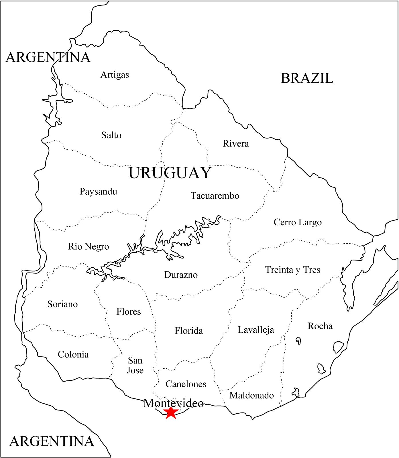Mapa de departamentos de Uruguay. Freemap