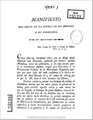 Manifiesto del Obispo de la Puebla de los Angeles a sus diocesanosl