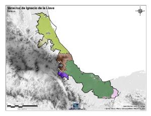 Mapa mudo de montañas de Veracruz. INEGI de México