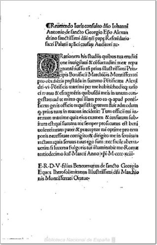 Oratio ad Alexandrum VI. pro Bonifacio, marchione Montisferrati