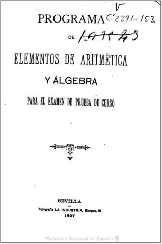 Programa de elementos de aritmética y álgebra para el examen de prueba de curso