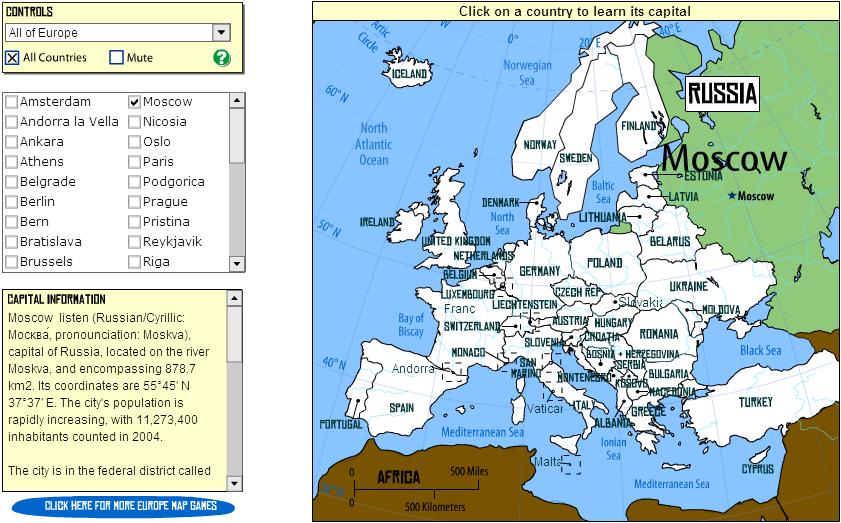 Capitals of Europe. Tutorial. Sheppard Software