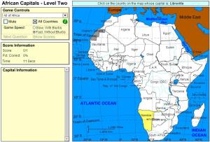 Capitals of Africa.  Intermediate. Sheppard Software