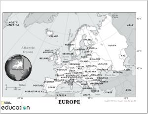 Mapa de países y ciudades de Europa. National Geographic