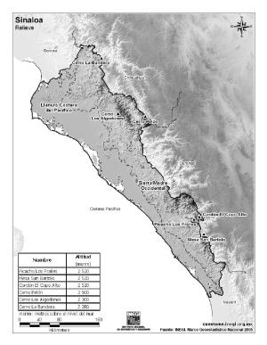 Mapa de montañas de Sinaloa. INEGI de México