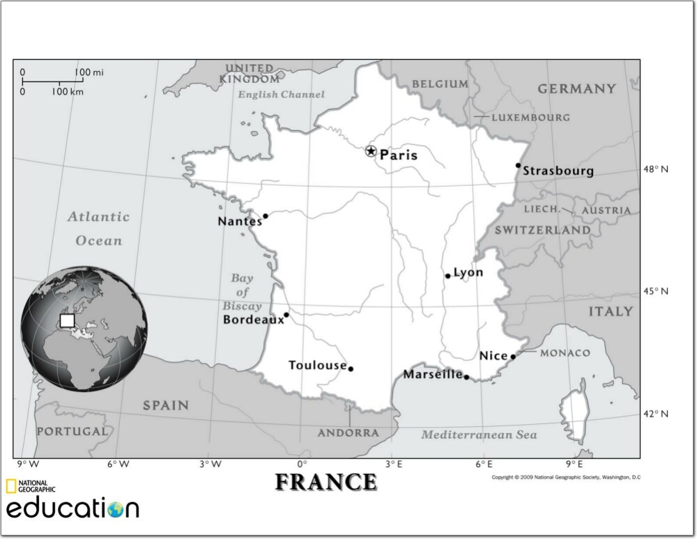 Mapa de ríos de Francia. National Geographic