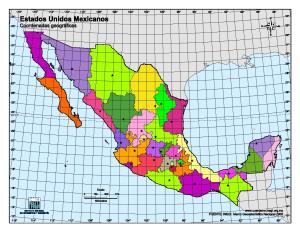 Mapa mudo en color de capitales de México. INEGI de México