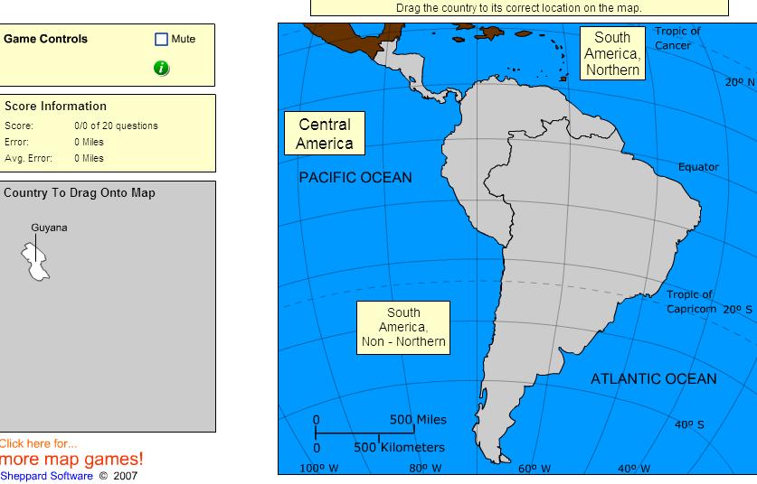 Countries of South and Central America. Intermediate. Sheppard Software