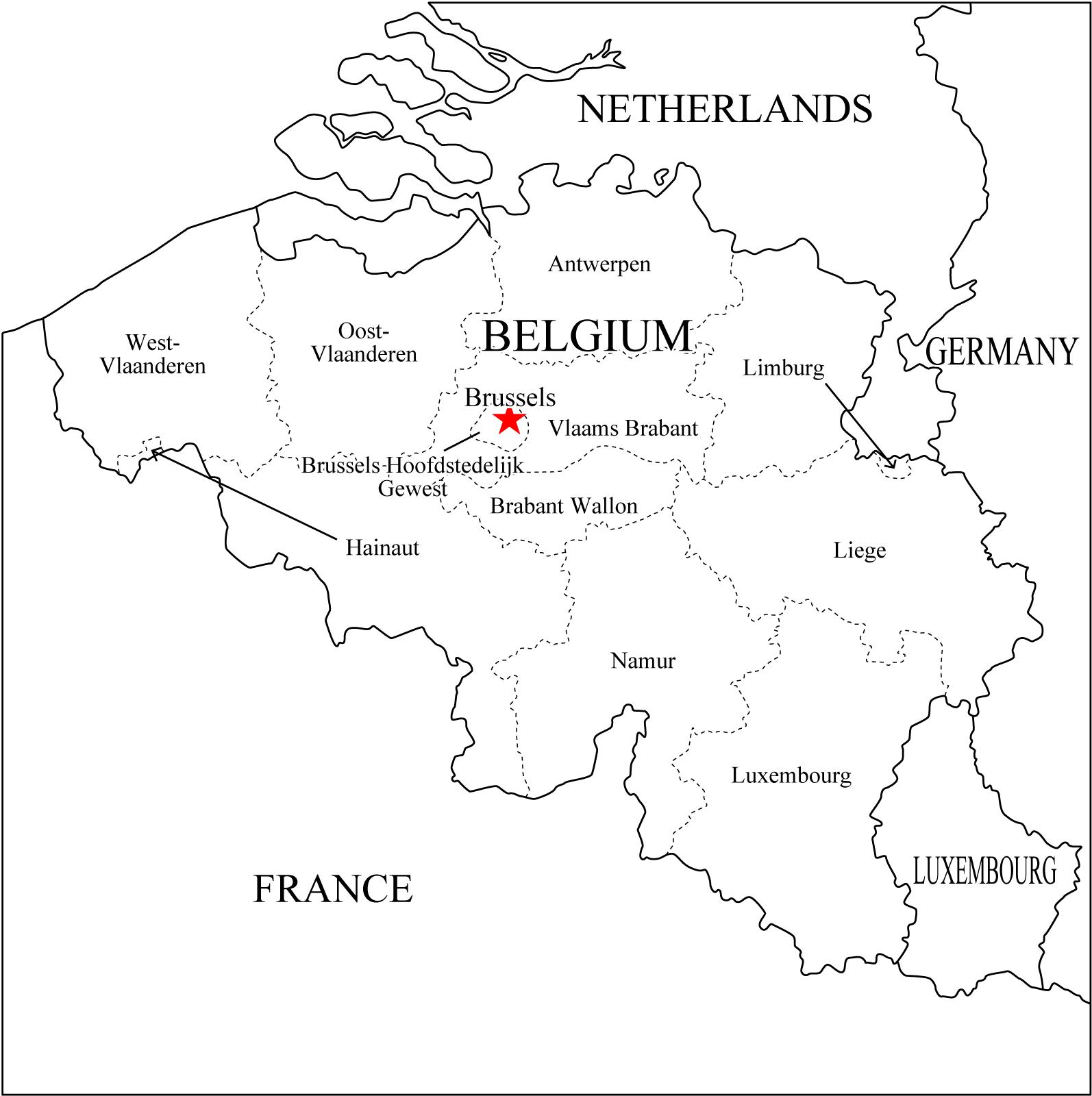 Mapa de provincias de Bélgica. Freemap