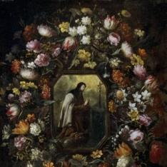 Guirnalda de flores con Santa Teresa de Jesús