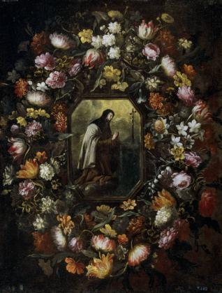 Guirnalda de flores con Santa Teresa de Jesús