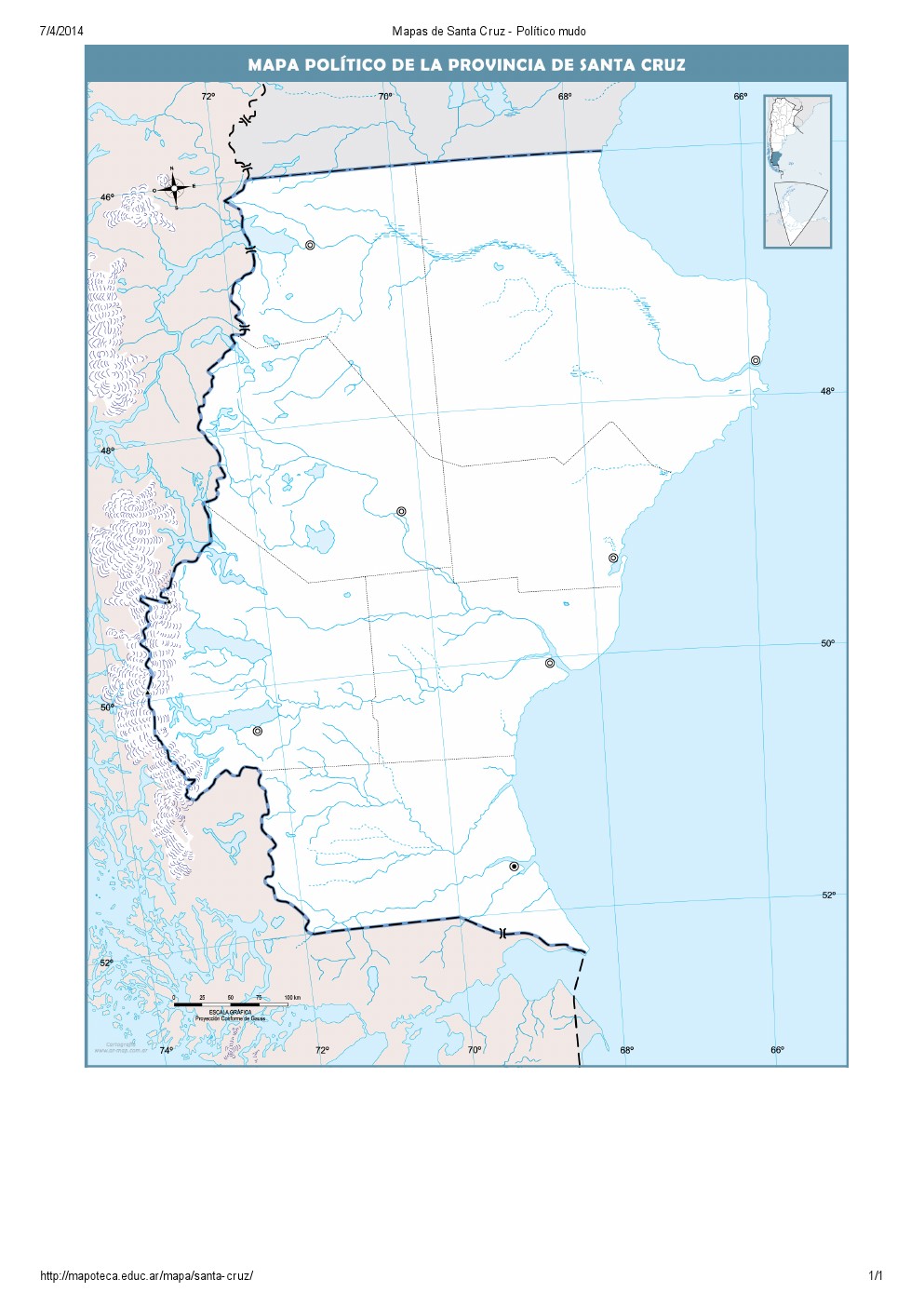 Mapa mudo de capitales de Santa Cruz. Mapoteca de Educ.ar