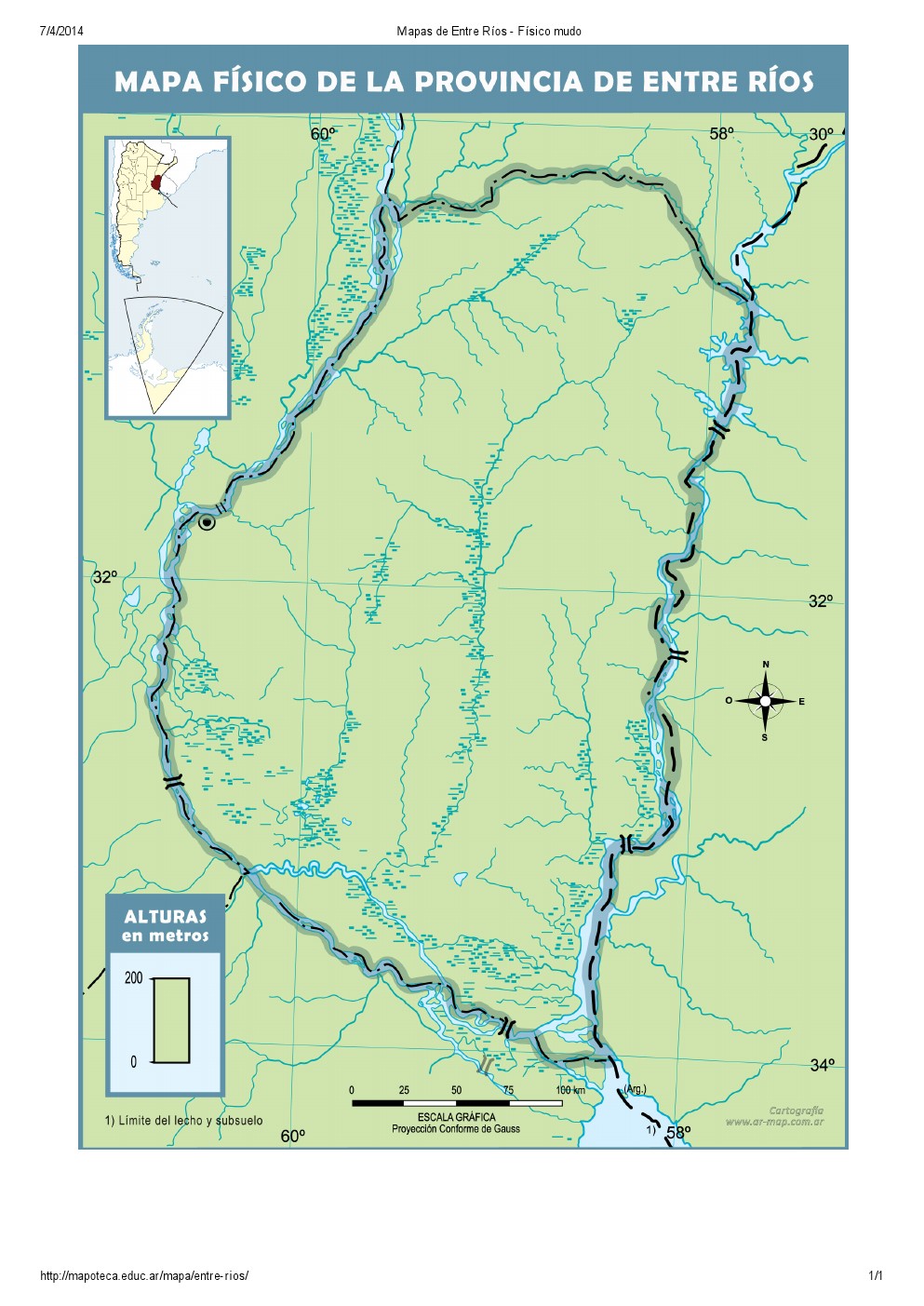 Mapa mudo de ríos de Entre Ríos. Mapoteca de Educ.ar