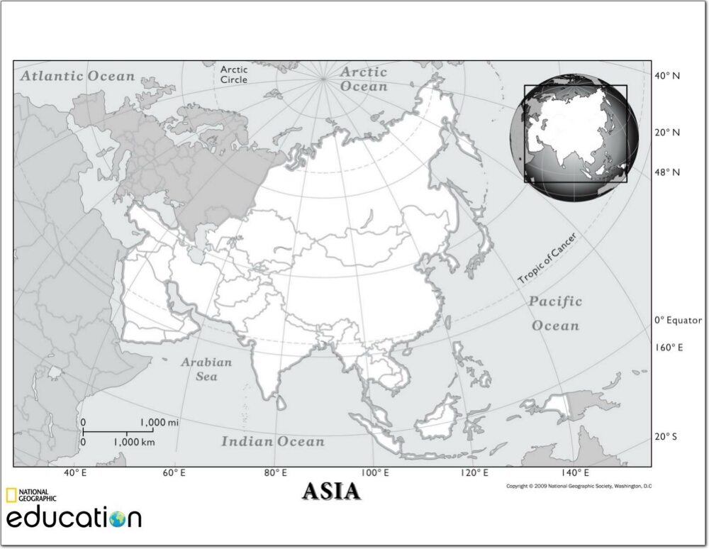 Mapa de países de Asia. National Geographic