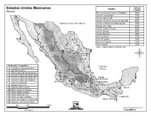 Mapa de montañas de México. INEGI de México