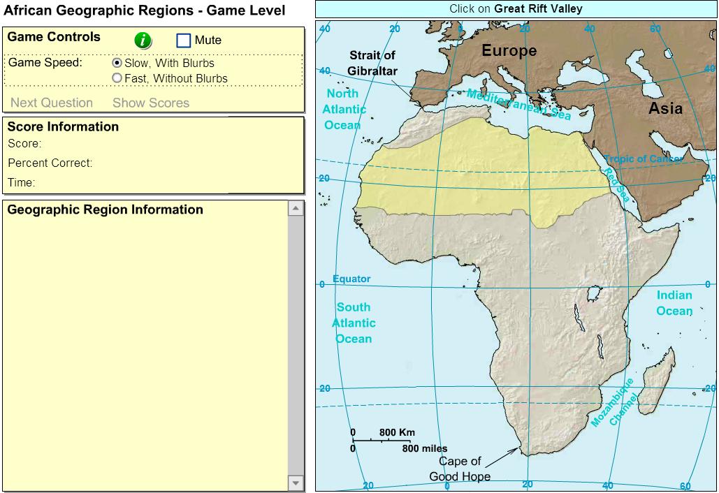 Geographic regions of Africa. Game. Sheppard Software