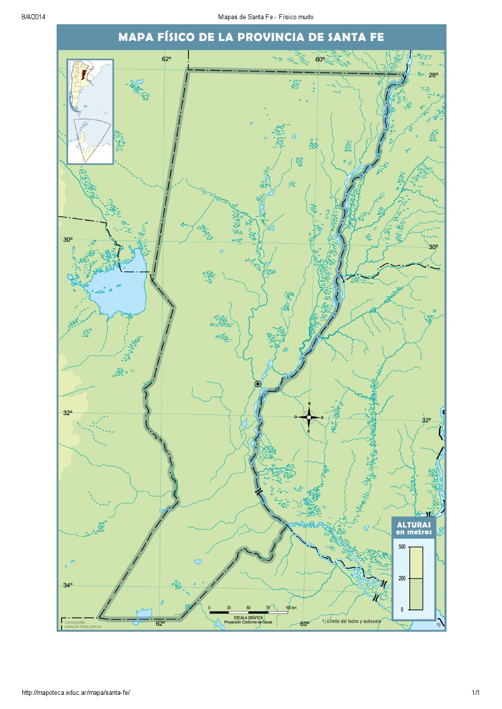 Mapa mudo de ríos de Santa Fe. Mapoteca de Educ.ar