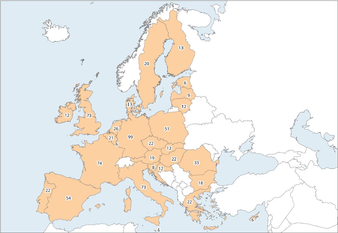 Mapa de Europa: Escaños en el Parlamento Europeo en 2013. Learn Europe