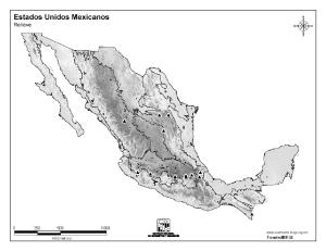 Mapa mudo de montañas de México. INEGI de México