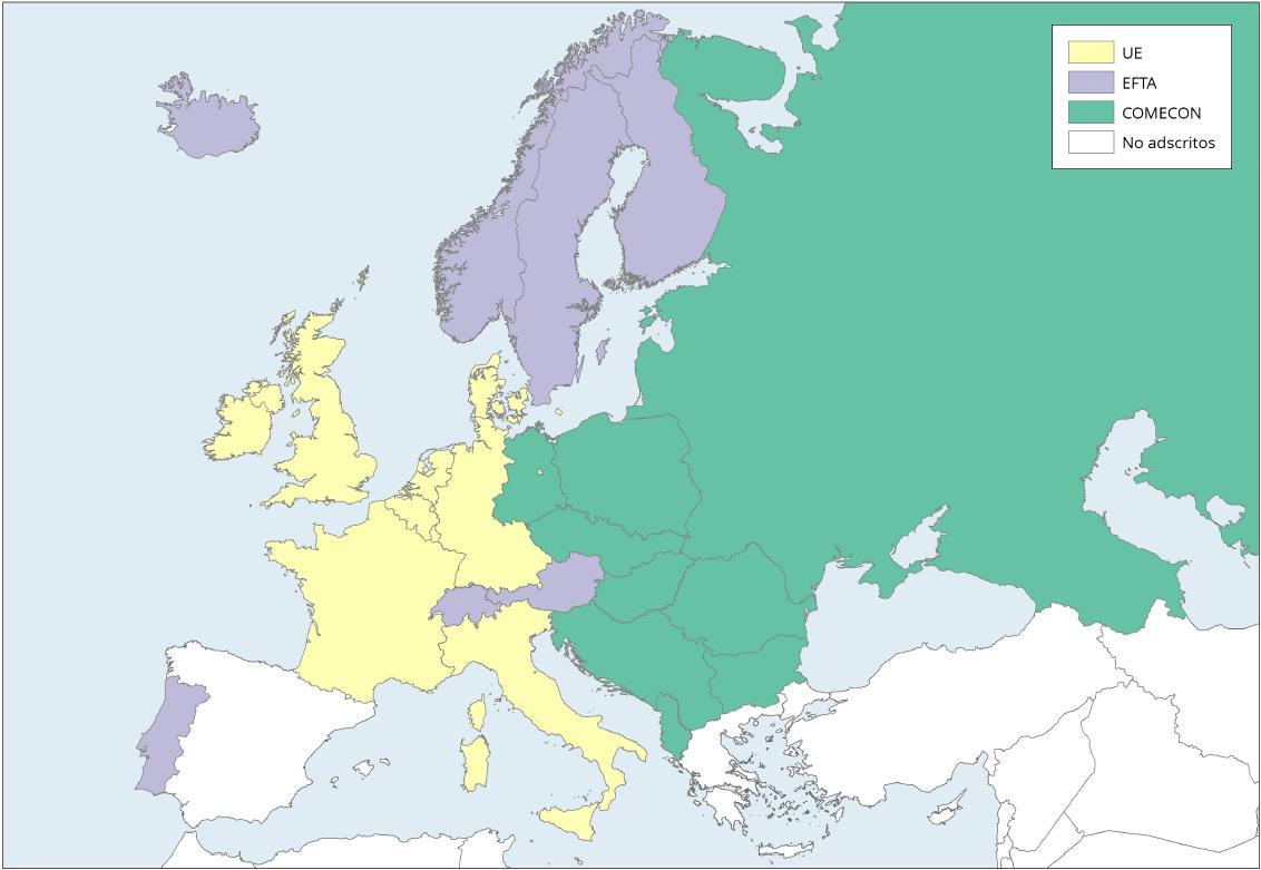 Mapa de Europa: Organizaciones de integración económica 1973. Learn Europe