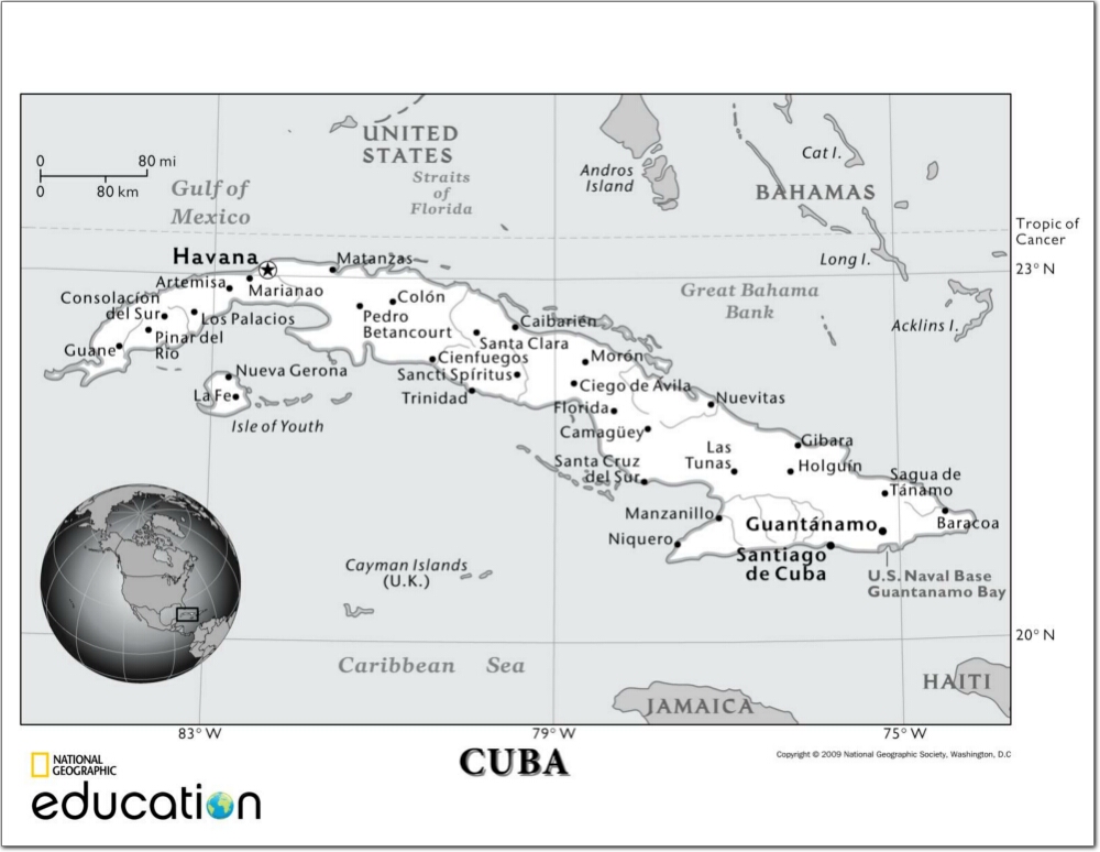 Mapa de ciudades y capitales de Cuba. National Geographic