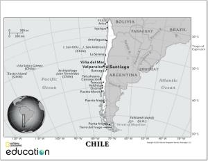 Mapa de ciudades y capitales de Chile. National Geographic