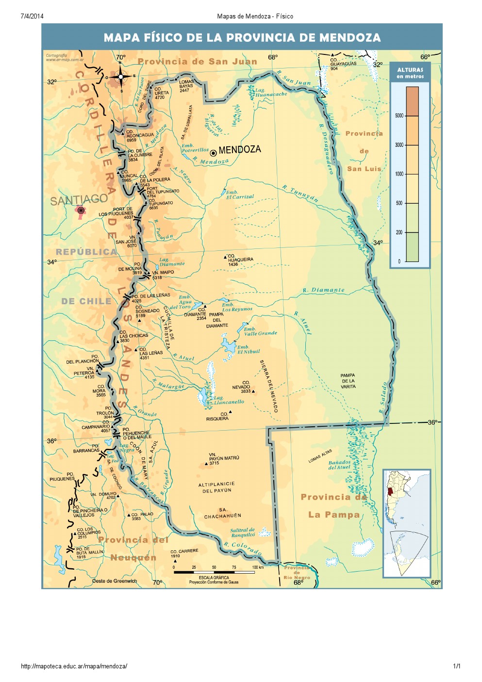 Mapa de ríos de Mendoza. Mapoteca de Educ.ar
