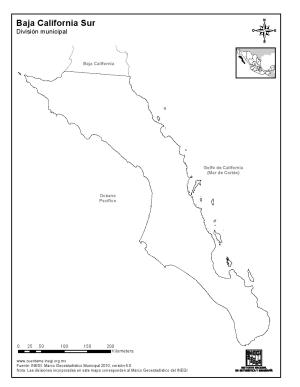 Mapa mudo de Baja California Sur. INEGI de México