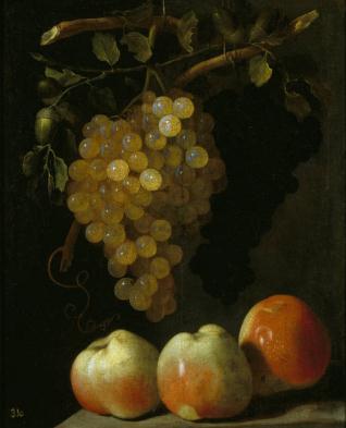 Bodegón de uvas y manzanas