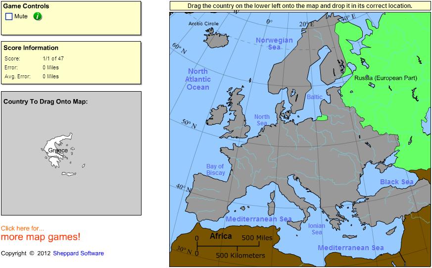 Countries of Europe. Intermediate. Sheppard Software