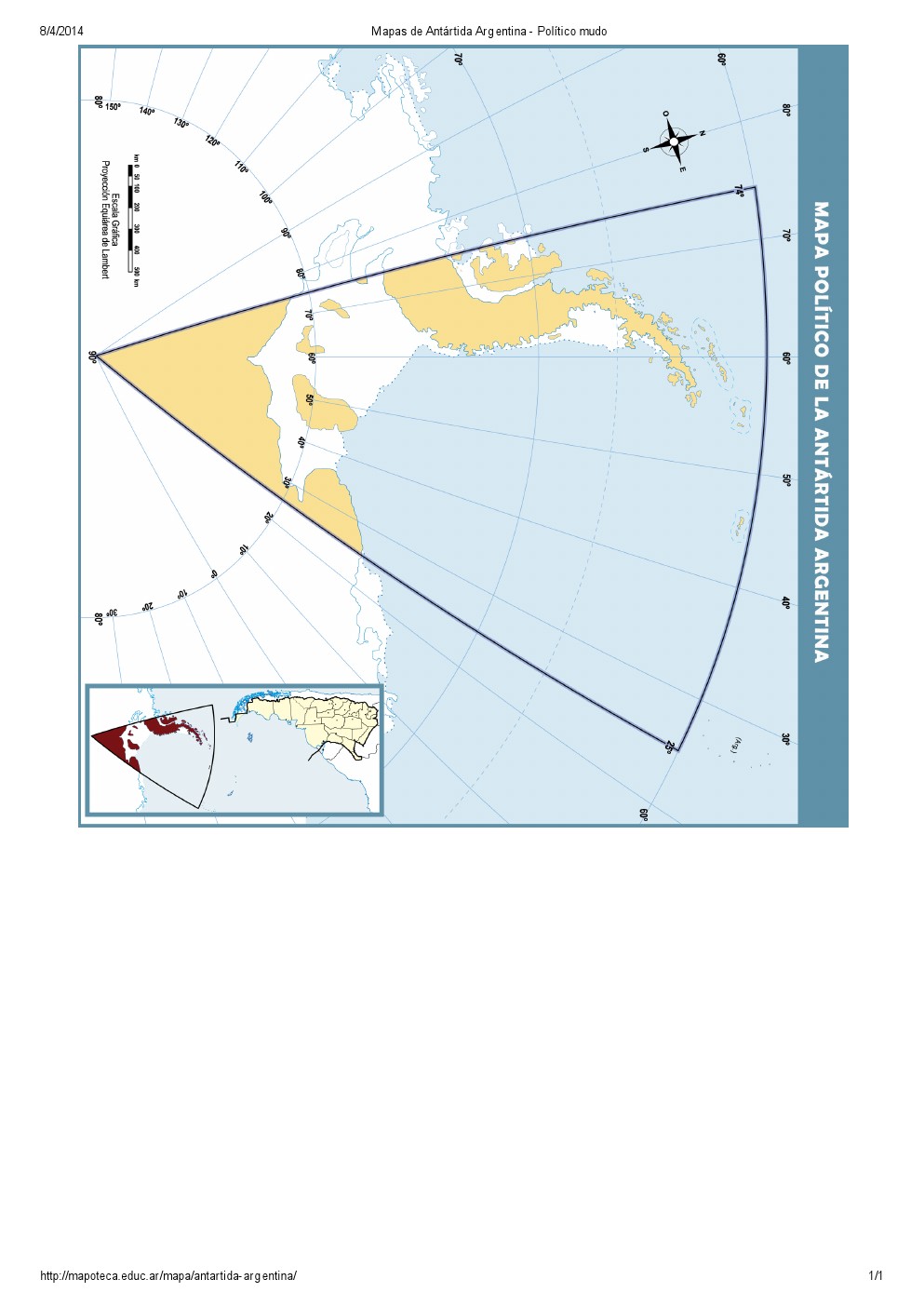 Mapa político mudo de la Antártida Argentina. Mapoteca de Educ.ar