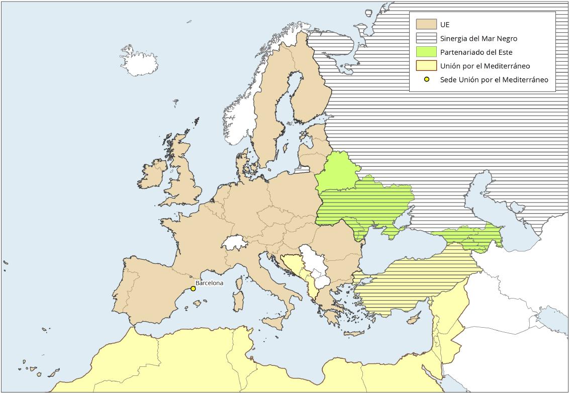 Mapa de Europa: Iniciativas de cooperación PEV. Learn Europe