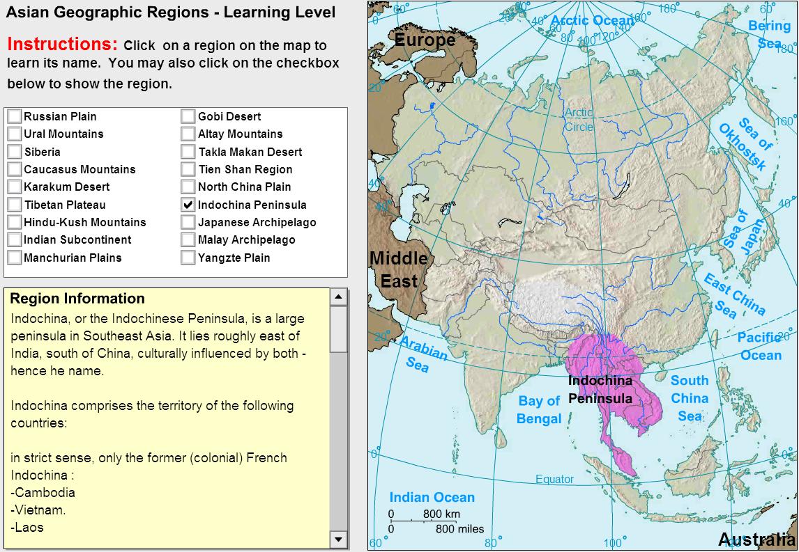 Geographic regions of Asia. Tutorial. Sheppard Software