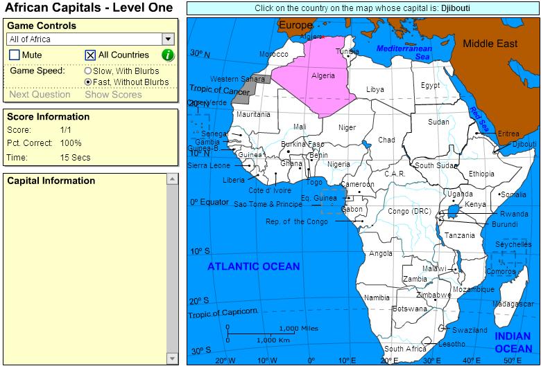 Capitals of Africa. Beginner. Sheppard Software